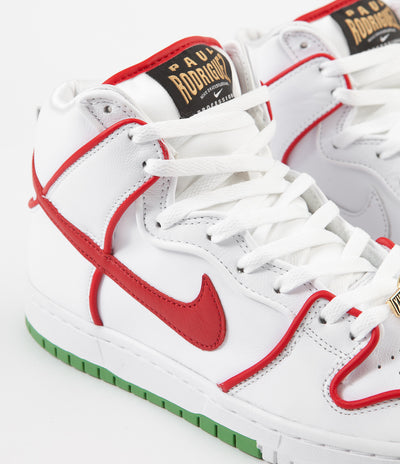 Nike SB P-Rod Dunk High Premium Shoes - White / University Red - White - Classic Green