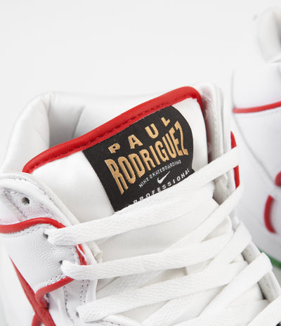 Nike SB P-Rod Dunk High Premium Shoes - White / University Red - White - Classic Green