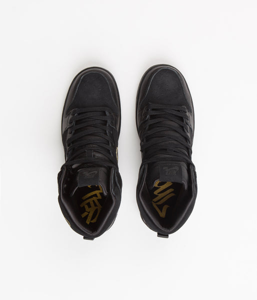 Nike SB x FAUST Dunk High Pro Shoes - Black / Black - Metallic Gold ...