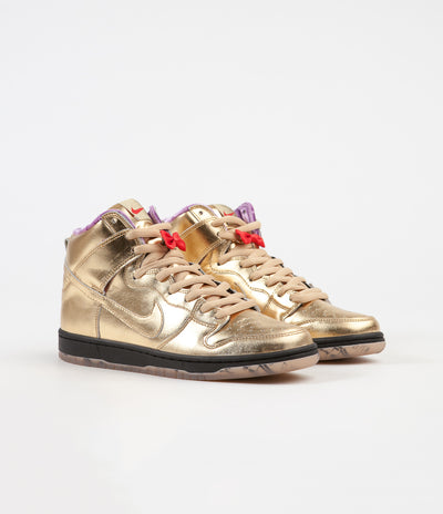 Nike SB x Humidity 'Trumpet' Dunk High QS Shoes - Metallic Gold / Metallic Gold - Black