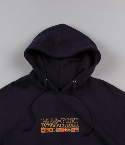 Pass Port International Embroidery Hooded Sweatshirt - Navy