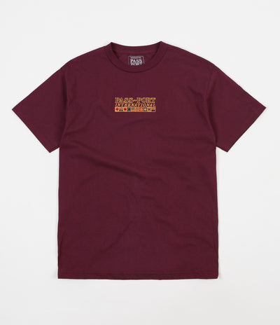 Pass Port International Embroidery T-Shirt - Burgundy