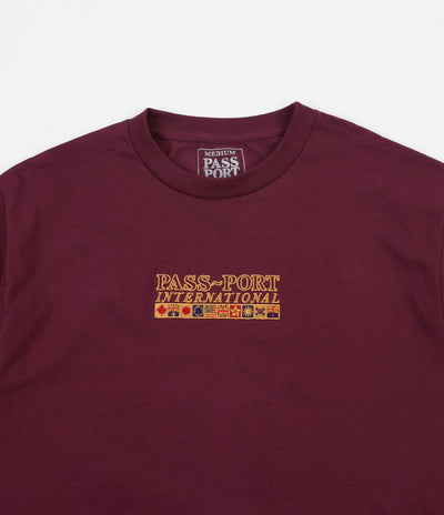 Pass Port International Embroidery T-Shirt - Burgundy