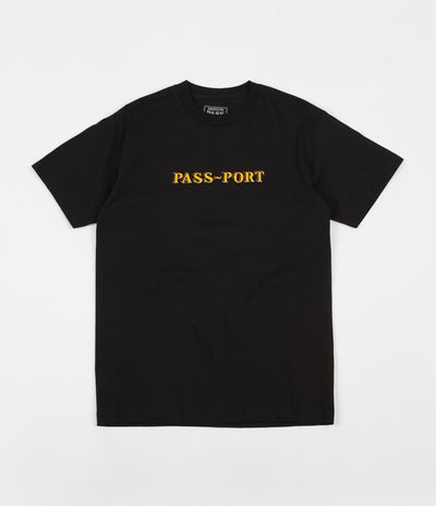 Pass Port Solid Bar Embroidery T-Shirt - Black