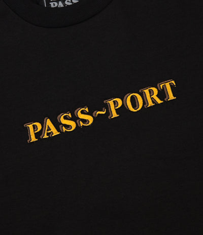 Pass Port Solid Bar Embroidery T-Shirt - Black