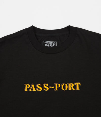 Pass Port Solid Bar Embroidery T-Shirt - Black