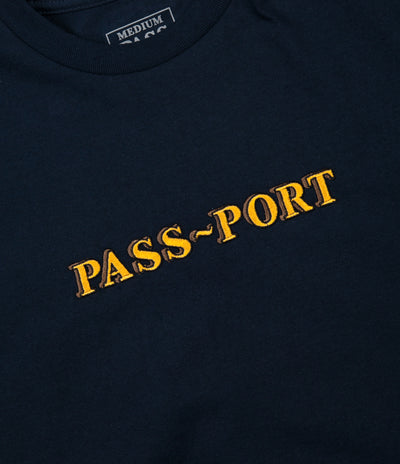 Pass Port Solid Bar Embroidery T-Shirt - Navy