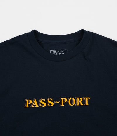 Pass Port Solid Bar Embroidery T-Shirt - Navy