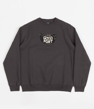 Pass Port Tea Pot Embroidery Crewneck Sweatshirt - Tar