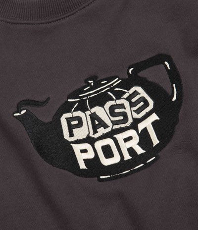 Pass Port Tea Pot Embroidery Crewneck Sweatshirt - Tar