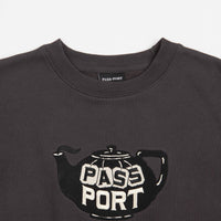 Pass Port Tea Pot Embroidery Crewneck Sweatshirt - Tar thumbnail