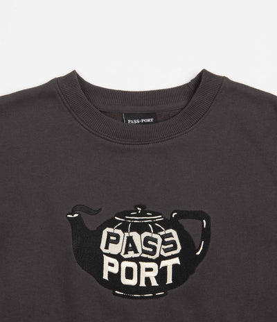 Pass Port Tea Pot Embroidery Crewneck Sweatshirt - Tar