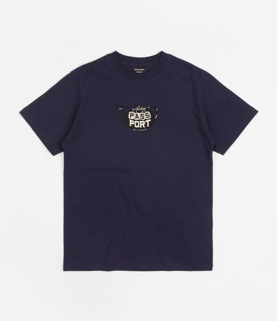 Pass Port Tea Pot Embroidery T-Shirt - Navy