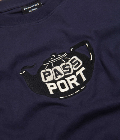 Pass Port Tea Pot Embroidery T-Shirt - Navy