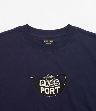 Pass Port Tea Pot Embroidery T-Shirt - Navy