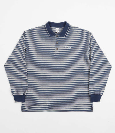 Polar Stripe Long Sleeve Polo Shirt - Navy