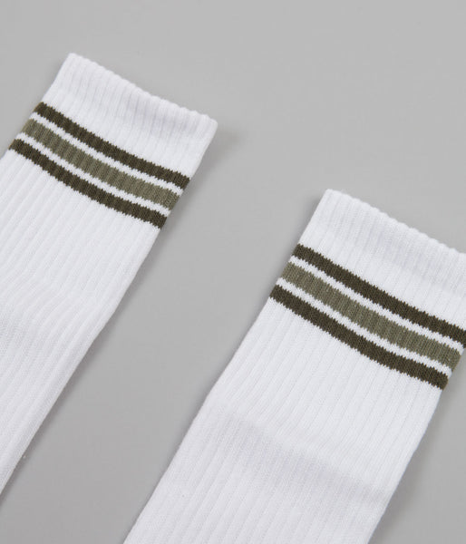 Polar Stripe Long Socks - White / Uniform Green | Flatspot