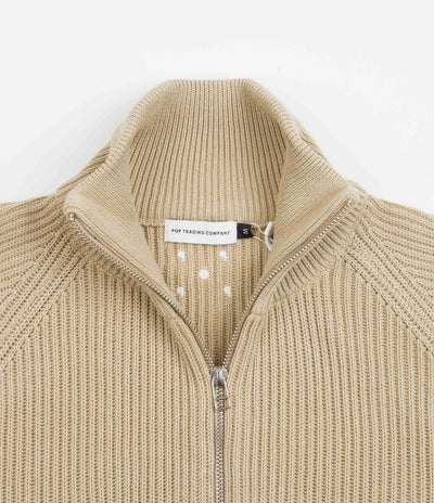 Pop Trading Company Full Zip Knitted Jacket - White Pepper