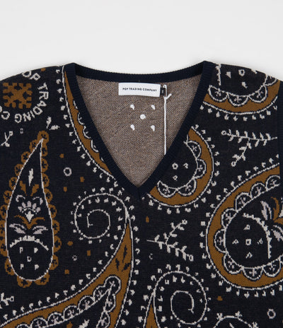 Pop Trading Company Paisley Spencer Vest - Navy / Brown