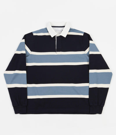 Pop Trading Company Rugby Polo Shirt - Navy / Blue / Off White