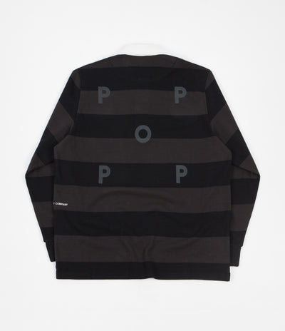 Pop Trading Company Striped Rugby Polo Shirt - Black / Anthracite