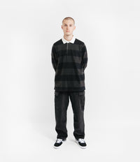 Pop Trading Company Striped Rugby Polo Shirt - Black / Anthracite