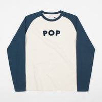 Pop Trading Company Uni Raglan Long Sleeve T-Shirt - Off White / Dark Teal thumbnail