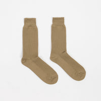 RoToTo Cotton Waffle Crew Socks - Khaki thumbnail