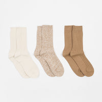 RoToTo Organic Ribbed Crew Socks (3 Pack) - Ecru / Brown thumbnail