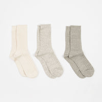 RoToTo Organic Ribbed Crew Socks (3 Pack) - Ecru / Grey thumbnail