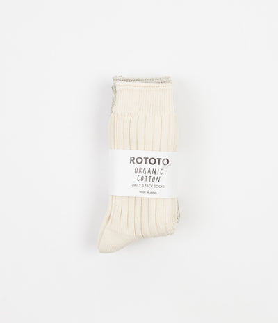 RoToTo Organic Ribbed Crew Socks (3 Pack) - Ecru / Grey