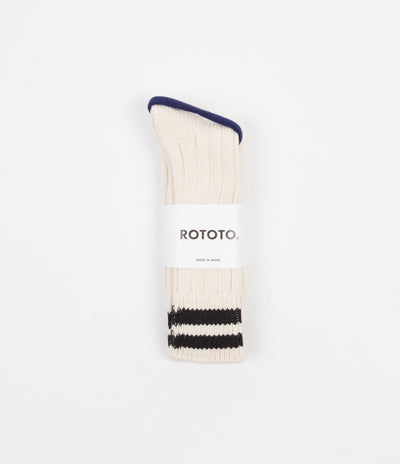 RoToTo Raw 2 Stripe Socks - Ecru / Black