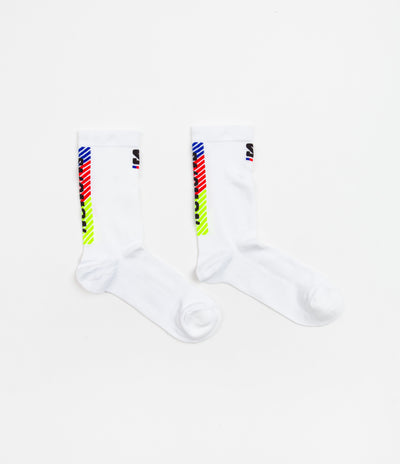 Salomon Pulse Race Flag Crew Socks - White / Fiery Red / Safety Yellow