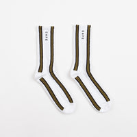 Skateboard Cafe Vertical Stripe Socks - White / Olive / Black thumbnail