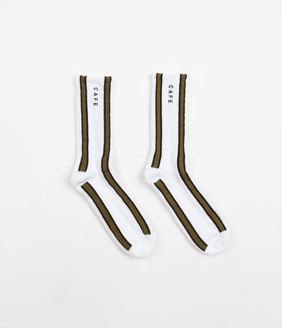 Skateboard Cafe Vertical Stripe Socks - White / Olive / Black