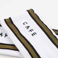 Skateboard Cafe Vertical Stripe Socks - White / Olive / Black thumbnail