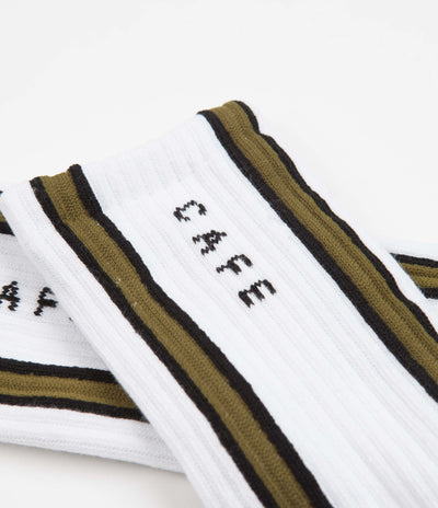 Skateboard Cafe Vertical Stripe Socks - White / Olive / Black