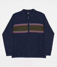 Stussy Cody Stripe Polo Sweatshirt - Navy