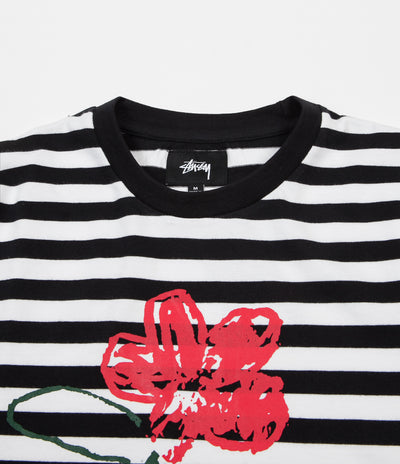 Stussy Flower Stripe Long Sleeve T-Shirt - Black