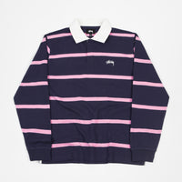 Stussy Hill Stripe Long Sleeve Rugby Shirt - Navy thumbnail