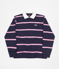 Stussy Hill Stripe Long Sleeve Rugby Shirt - Navy