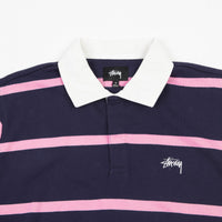 Stussy Hill Stripe Long Sleeve Rugby Shirt - Navy thumbnail