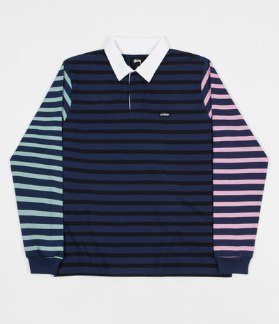 Stussy Jonah Stripe Long Sleeve Rugby Shirt - Navy