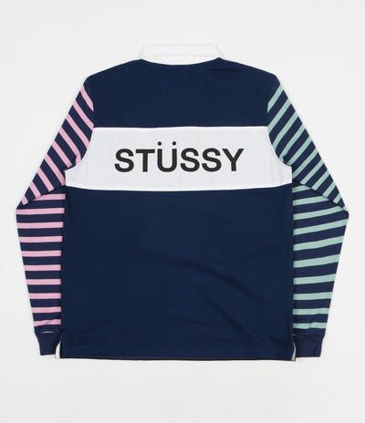 Stussy Jonah Stripe Long Sleeve Rugby Shirt - Navy