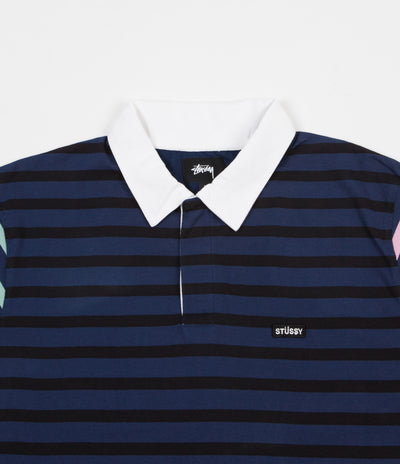 Stussy Jonah Stripe Long Sleeve Rugby Shirt - Navy