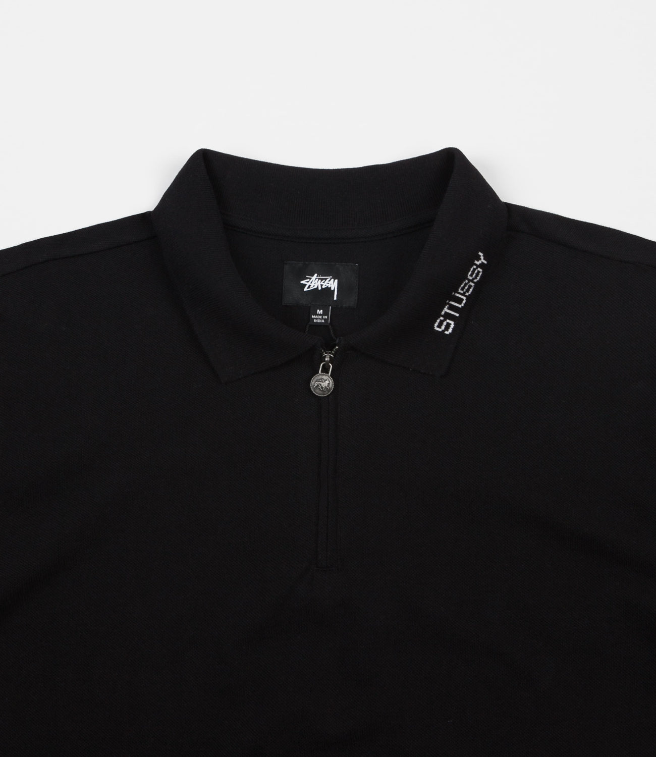 Stussy Lion Long Sleeve Zip Polo Shirt - Black | Flatspot