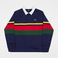 Stussy Lucas Stripe Long Sleeve Rugby Shirt - Navy thumbnail