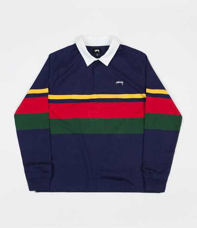 Stussy Lucas Stripe Long Sleeve Rugby Shirt - Navy