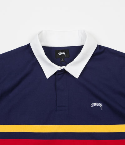 Stussy Lucas Stripe Long Sleeve Rugby Shirt - Navy