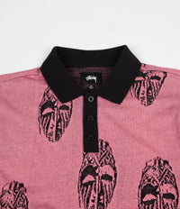 Stussy Mask Long Sleeve Polo Shirt - Pink | Flatspot